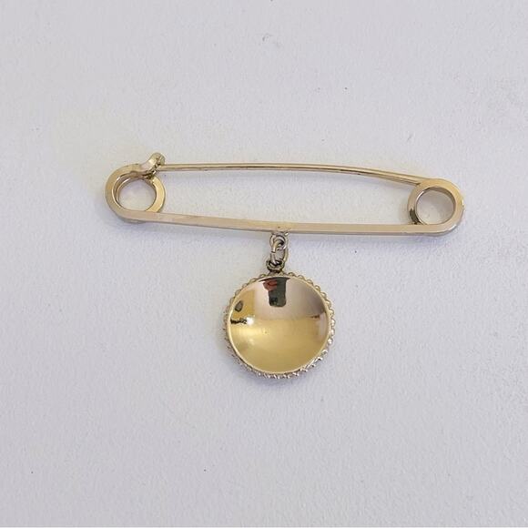 Vintage "A" Initial Safety Pin Brooch Monogram A Charm Gold Tone - Picture 2 of 4